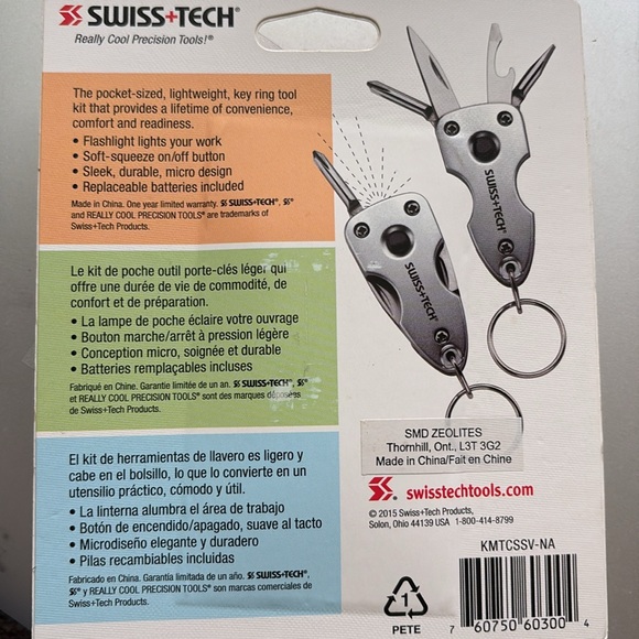 Swiss+Tech ST60300 Silver 7-in-1 Key Ring Multitool with LED Flashlight - Picture 3 of 3
